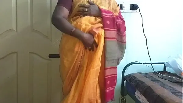 Ver desi indio cachonda tamil telugu kannada malayalam hindi esposa infiel vanitha vistiendo color naranja sari mostrando grandes tetas y coño afeitado presionar tetas duras presionar nip frotando coño masturbación tubo total